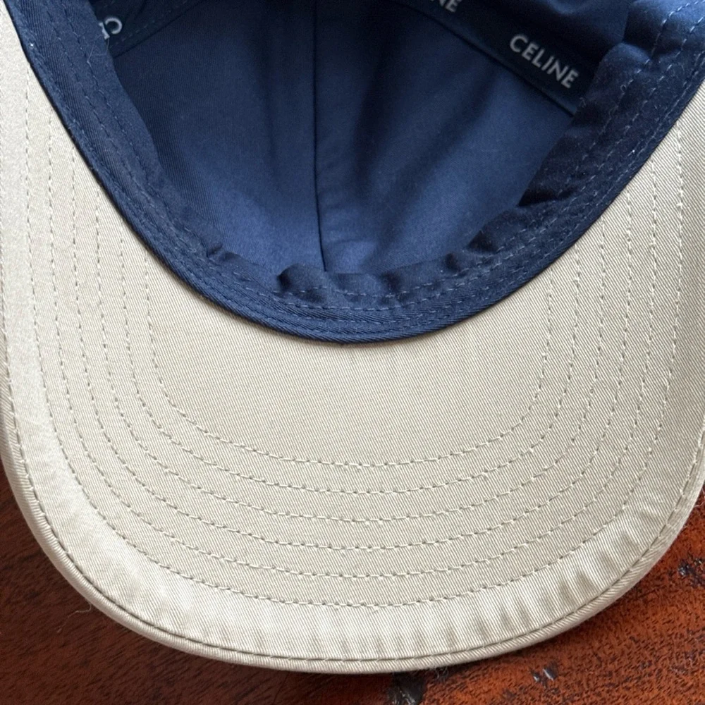 Celine Varsity Navy and Beige Embroidered Logo Baseball Cap - Picture 7 of 10